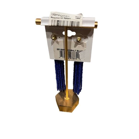 Aqua Beaded Tassel Drop Earrings Cobalt Blue Womens NWT - Picture 2 of 2